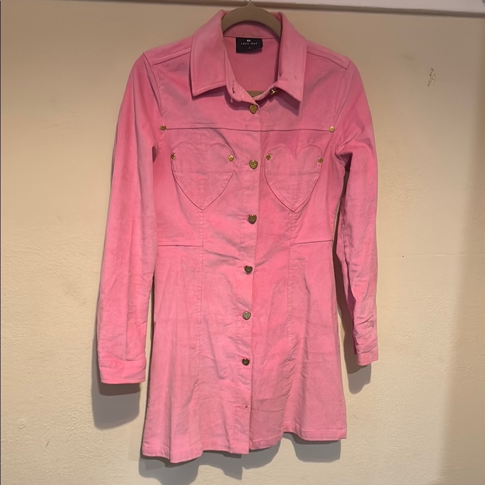 Lazy oaf Pink velvet Women's dress heart details